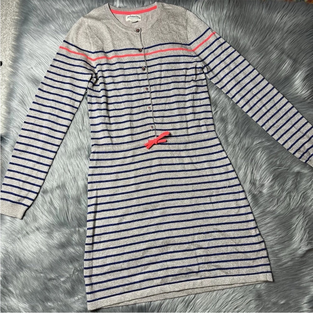 Johnnie B Girls Gold Blue Metallic Striped Knit Long Sleeve Dress 13-14y